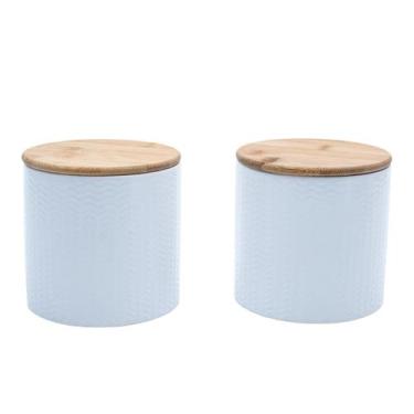 Imagem de Kit 2 potes dolomita com tampa de bambu zig zag 900ml - Oikos, U, BRAN