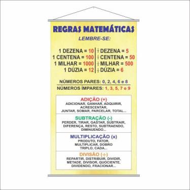 Imagem de Banner Escolar Pedagógico Regras Matemáticas 120x65cm - PlimShop