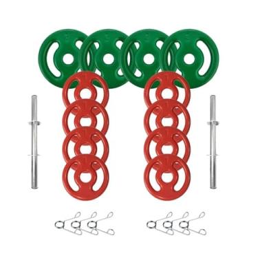 Imagem de Kit Halteres De Anilhas Emborrachadas 20kg + Barras 40cm