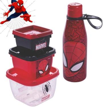 Imagem de Kit Garrafa 530ml + conjunto 3 potes Conect Marvel Homem Aranha Plasut