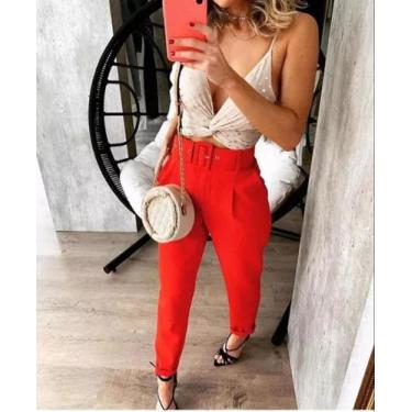 Imagem de Calça Alfaiataria Cinto Encapado Elegante Chick Feminina Blogueira Mod