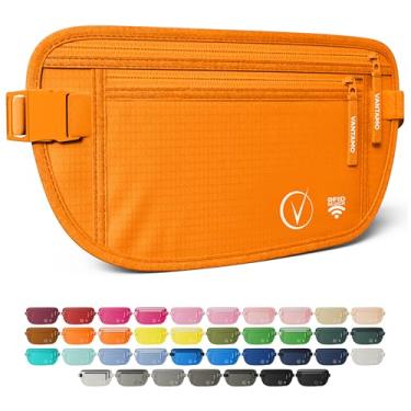 Imagem de Vantamo Cinto para dinheiro com RFID para homens e mulheres, suporte oculto para passaporte para viagens, 2 compartimentos, pochete de viagem para mulheres, antifurto, Tangerina, Regular, Cinto de