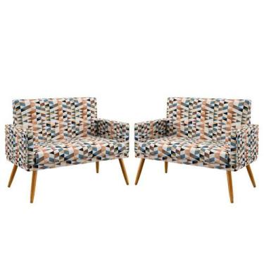 Imagem de Kit 2 Poltronas Namoradeira Vega com Rodapé Suede Estampado Laranja Ar