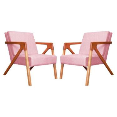 Imagem de Conjunto 2 Poltronas Monalisa Com Braços de Madeira Suede Rosa Barbie 