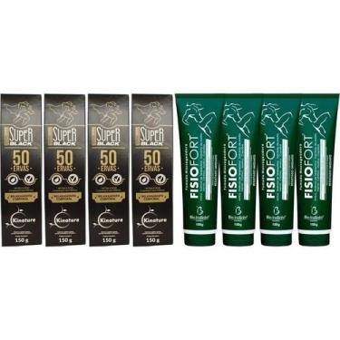 Imagem de Kit 4 Pomada Massageadora 50 Ervas 150g + 4 Pomada Fisiofort 150g - Bi