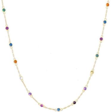 Imagem de Corrente Colar Pedras Coloridas Zirconia 45cm Ouro 18k 750 - DR Joias