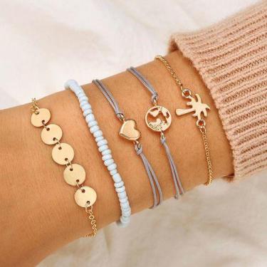 Imagem de Pulseiras Feminina K Pop Bts Bracelete Dourado Banda Moda Ac - anjo da