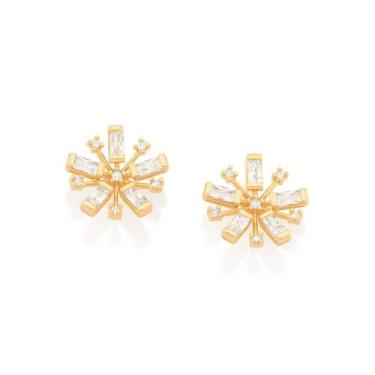 Imagem de Brinco botão banhada a ouro 18k com zircônias branco/526666 - Rommanel