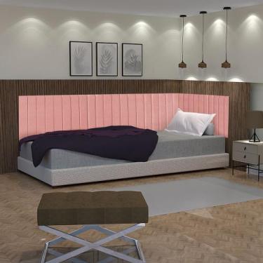 Imagem de Conjunto de cabeceira solteiro painel estofado suspenso lateral EM L f