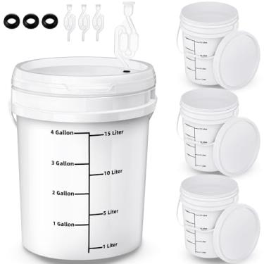 Imagem de Ziliny Balde de fermentação branco de 14 litros com ilhós de airlock de bolha dupla tampa fermentador de vinho kit de fermentação para cerveja doméstica vinho hidromel outras bebidas fermentadas