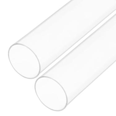 Imagem de Rebower Tubo rígido de plástico transparente de 25,4 cm, tubo de acrílico redondo de policarbonato de 51 mm x 55 mm, [para encanamento, hidráulica, aquário, bricolage] - 2 peças