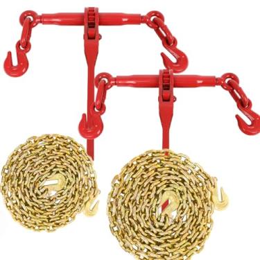 Imagem de GCCSJ Fichário de corrente catraca de 1/4" - 5/16" 1,179 kg com corrente de fichário de 1/4" x 12FT 1,42 m, com gancho de agarrar, para amarrar cargas pesadas a um caminhão ou reboque de mesa (2