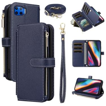 Imagem de Furiet Capa carteira para Moto One 5G/One5G UW/Moto G G5 Plus com alça de pulso, alça de ombro mais de 10 porta-cartões de couro PU de luxo flip suporte com zíper capa para celular Motorola One Lite