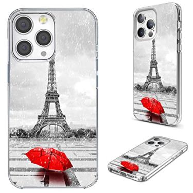 Imagem de AKORAVO Capa para iPhone 14 Pro Max para mulheres e homens, capa protetora completa à prova de choque fina TPU transparente com design para iPhone 14 ProMax, guarda-chuva vermelho romântico França