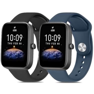 Imagem de LIANCGJUE Pacote com 2 pulseiras de silicone macio compatíveis com pulseira de relógio Amazfit Bip 3 Pro, pulseiras esportivas de substituição ajustáveis para smartwatch Amazfit Active/Gts 4 Mini/Gtr