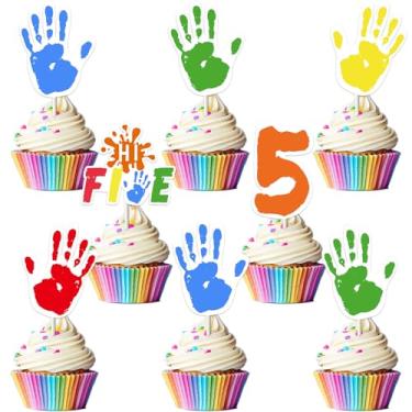 Imagem de Funmemoir High Five Birthday Party Decorations - 36PCS Hi Five Cupcake Toppers, Rainbow 5th Birthday Decorations for Boys Girls, Handprint Birthday Cake Decorations
