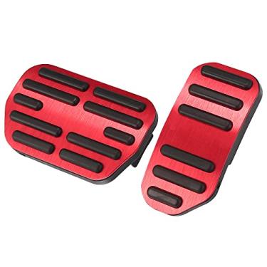 Imagem de X AUTOHAUX Kit de pastilhas de pedal de freio vermelho antiderrapante sem perfuração capas de pedal acelerador de liga de alumínio para Toyota Corolla RAV4 2014-2018