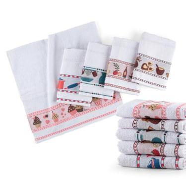 Imagem de Pano de Prato Atoalhado 10 Peças 100% Algodão para Cozinha - Estampas Variadas - Pano de Copa Felpudo para Cozinha