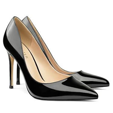 Imagem de Scarpin feminino COLETER, sapato social com bico fino e salto agulha de 10 cm para casamento, Preto, 38
