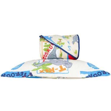 Imagem de Cobre Leito Solteiro Bouti Kids 2 Peças Estampa Dinossauro, Bege/Azul