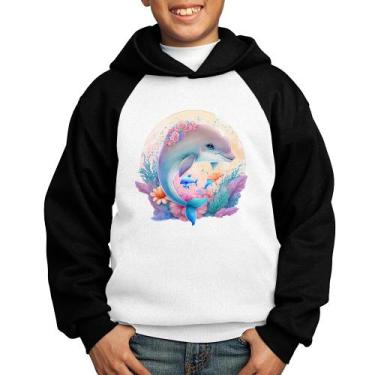 Imagem de Moletom Infantil Golfinho Fofo - Foca na Moda, Branco, Preto, 12
