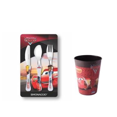Imagem de Kit Carros - Faqueiro 3 peças e Copo - Disney - Utensilios do Chef