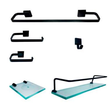 Imagem de Kit Para Banheiro Luxo Preto 2 em Vidro - VSA, Incolor