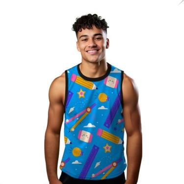 Imagem de Camiseta Regata Verão Estilo Moda Praia Lápis Compasso Escola Régua Fu