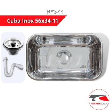 Imagem de Cuba Inox 430 pia cozinha N2 Rasa 56x34x11 + Válvula + Sifão - Tecnocu