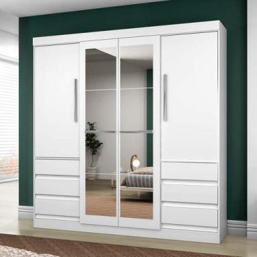 Imagem de Guarda-Roupa 6 Gavetas 4 Portas Branco com Espelho - 1577  - Araplac, 