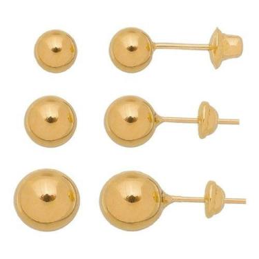 Imagem de 3 Brincos De Ouro 18k Bola 4 5 6mm Segundo Terceiro Furo - AEA Caribe,