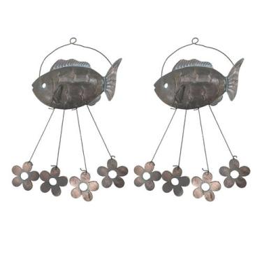 Imagem de Sino dos Ventos Peixe Flores Kit 2 unidades Decoraçao Varanda Enfeite 