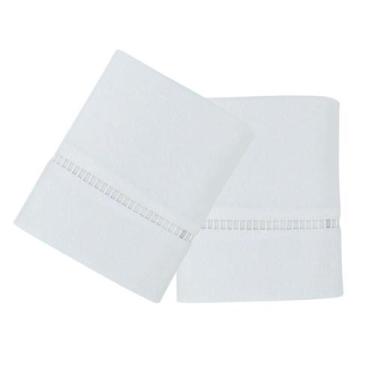Imagem de Kit 2 Fronhas Malha 50x70cm Decorada Ponto Palito Branco Arrumadinho E