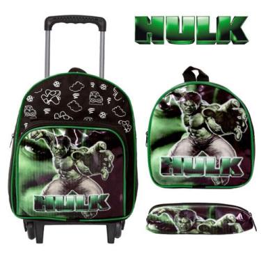 Imagem de Kit Mochila Masculina Hulk Pequena Creche Passeio Rodinhas - Toys 2U