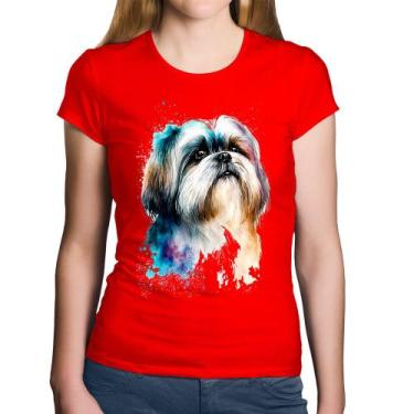 Imagem de Baby Look Algodão Cachorro Shih Tzu Watercolor - Foca na Moda, Vermelh