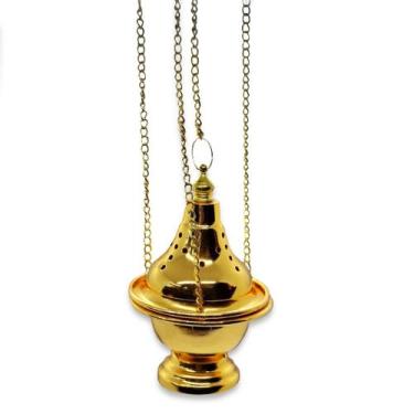 Imagem de Turíbulo Incensário Defumador Dourado Metal Brilhante 30 cm - Flash