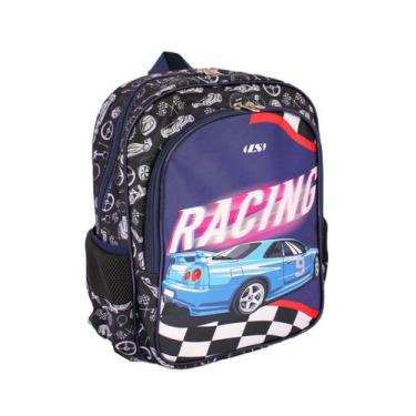 Imagem de Mochila Masculina Infantil LS Carros Racing Preta Média Com 4 Divisões