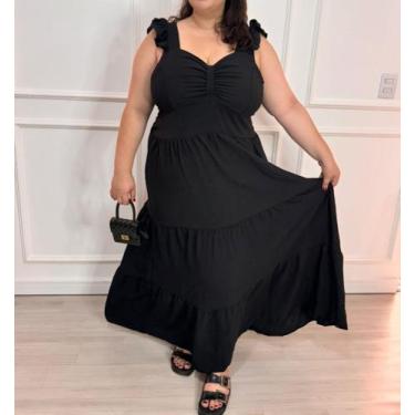 Imagem de Vestido Longo Plus Size Moda Feminina Verão Elegante 46 A 52, Preto, G