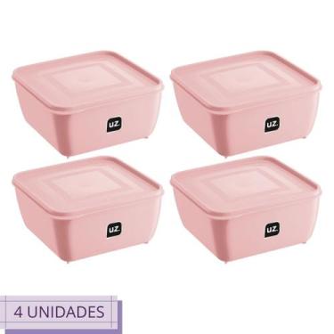 Imagem de Kit 4 Pote Quadrado Plástico 2,5L Premium UZ Cor Rosa