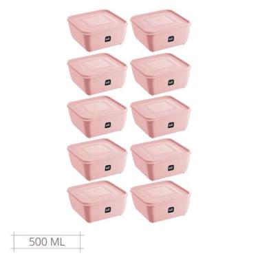 Imagem de Kit 10 Pote Quadrado Plástico 500ml Premium UZ Cor Rosa