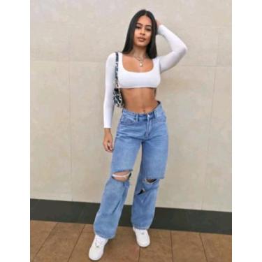 Imagem de Blusa top cropped manga longa suplex frente dupla - ALB/ESL, Branco, M