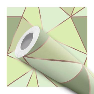 Imagem de Papel de Parede Adesivo Abstrato Geométrico Triangular Verde Rose Gold