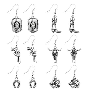 Imagem de Brincos ocidentais para mulheres, cowgirl, botas de caubói, chapéu de cowboy, cabeça de gado, brincos de pistola, brincos de rodeio country para mulheres, outros