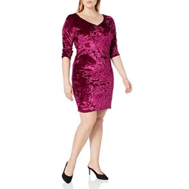 Imagem de Star Vixen Vestido colado ao corpo 3/4 SLV Pinch Vfrt Str veludo, Borgonha lisa, P