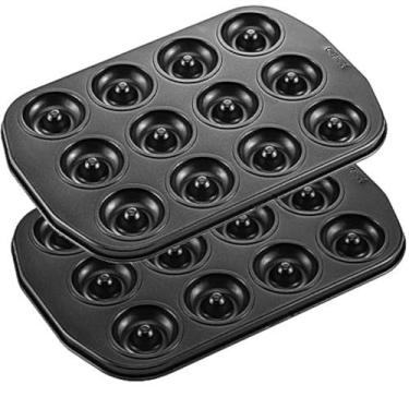Imagem de Mini assadeiras de donut CHEFFEADE, antiaderente para 12 cavidades, assadeira de bolo de aço carbono – mini panela de bagel sem BPA, lavável na máquina, forno, micro-ondas, freezer