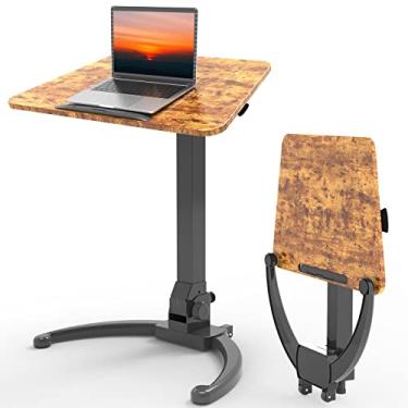 Imagem de JOY worker Mesa dobrável móvel, mesa de suporte pneumático ajustável com altura ajustável, mesa de laptop com rodinhas inclinável de 90°, mesa portátil com rodas, tapete antiderrapante para escritório doméstico, capacidade para até 10 kg