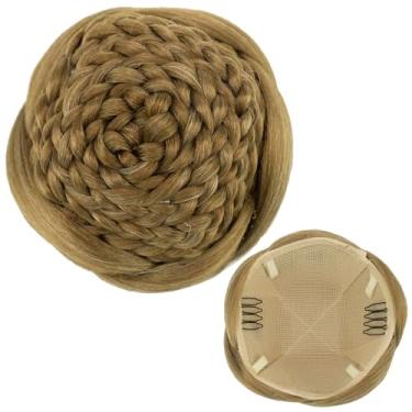 Imagem de IMISSU Cobertura de cabelo trançado chignon dançarina rosquinhas scrunchies mulheres coques de cabelo peruca updo (M2 Mistura de cobre)