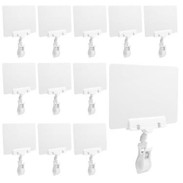 Imagem de Biaungdo 12 peças de placa de plástico para quadro-negro com clipe giratório, etiquetas de preço de quadro negro apagáveis dupla face, à prova d'água, clipe de exibição para prateleiras, lojas,