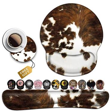 Imagem de Descanso de pulso e mouse pad com suporte de pulso, almofada de mesa ergonômica, descanso de pulso com teclado de espuma de memória, decoração de mesa de couro de vaca fofo, adequado para jogos de digitação de escritório para homens e mulheres