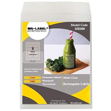 Imagem de Etiquetas retangulares foscas e foscas de 5 cm x 7,6 cm da Mr. Label – à prova d'água e resistente a rasgos – para impressora a jato de tinta e a laser – adesivo permanente – para garrafa de vidro | bolsa de presente, Clear, 25 sheets total 200 labels
